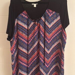 Espresso Blue and Pink Short Sleeve Tie Front Blouse